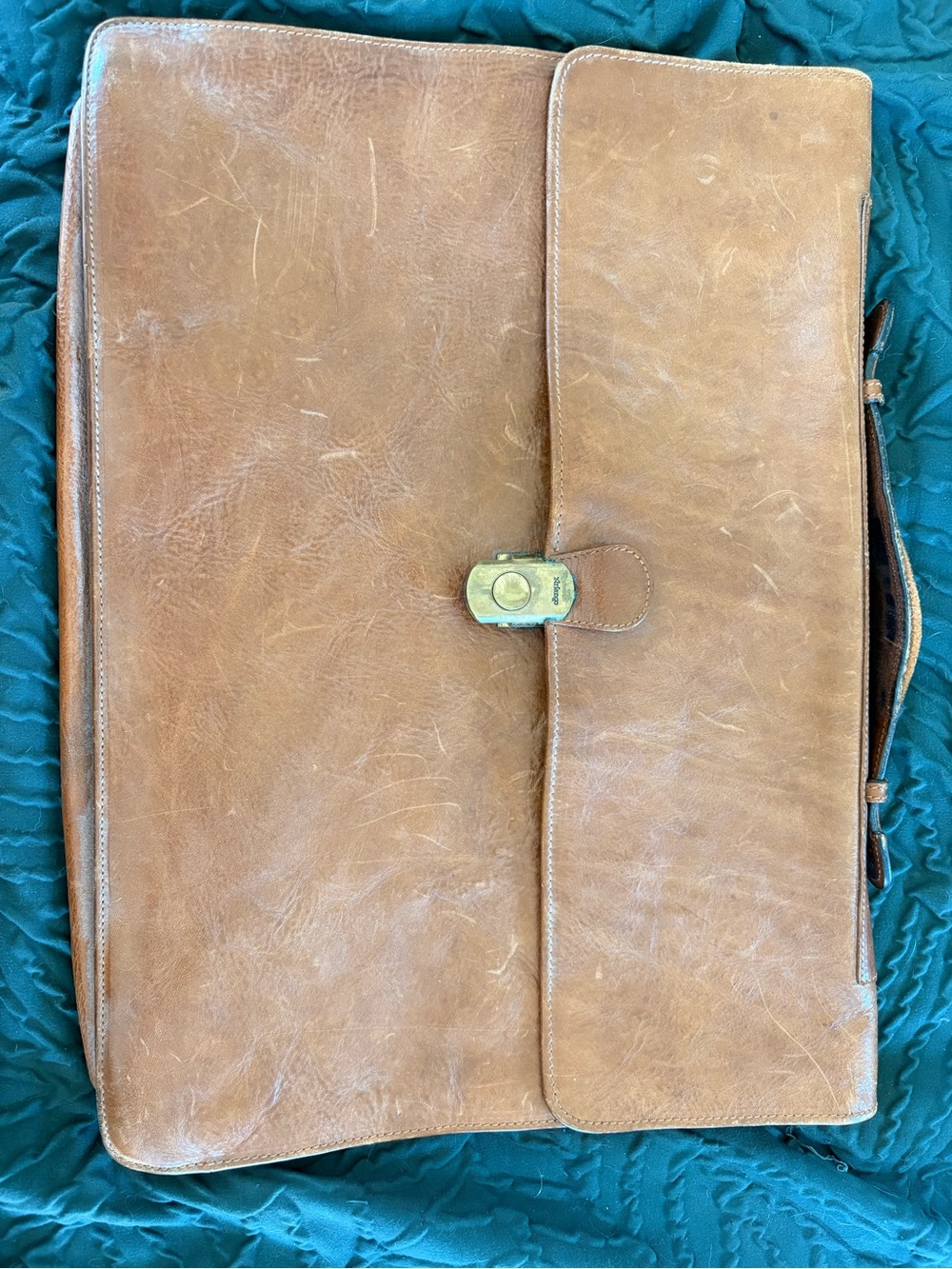 Men's Leather Briefcase in Tan with Brass-tone Closure